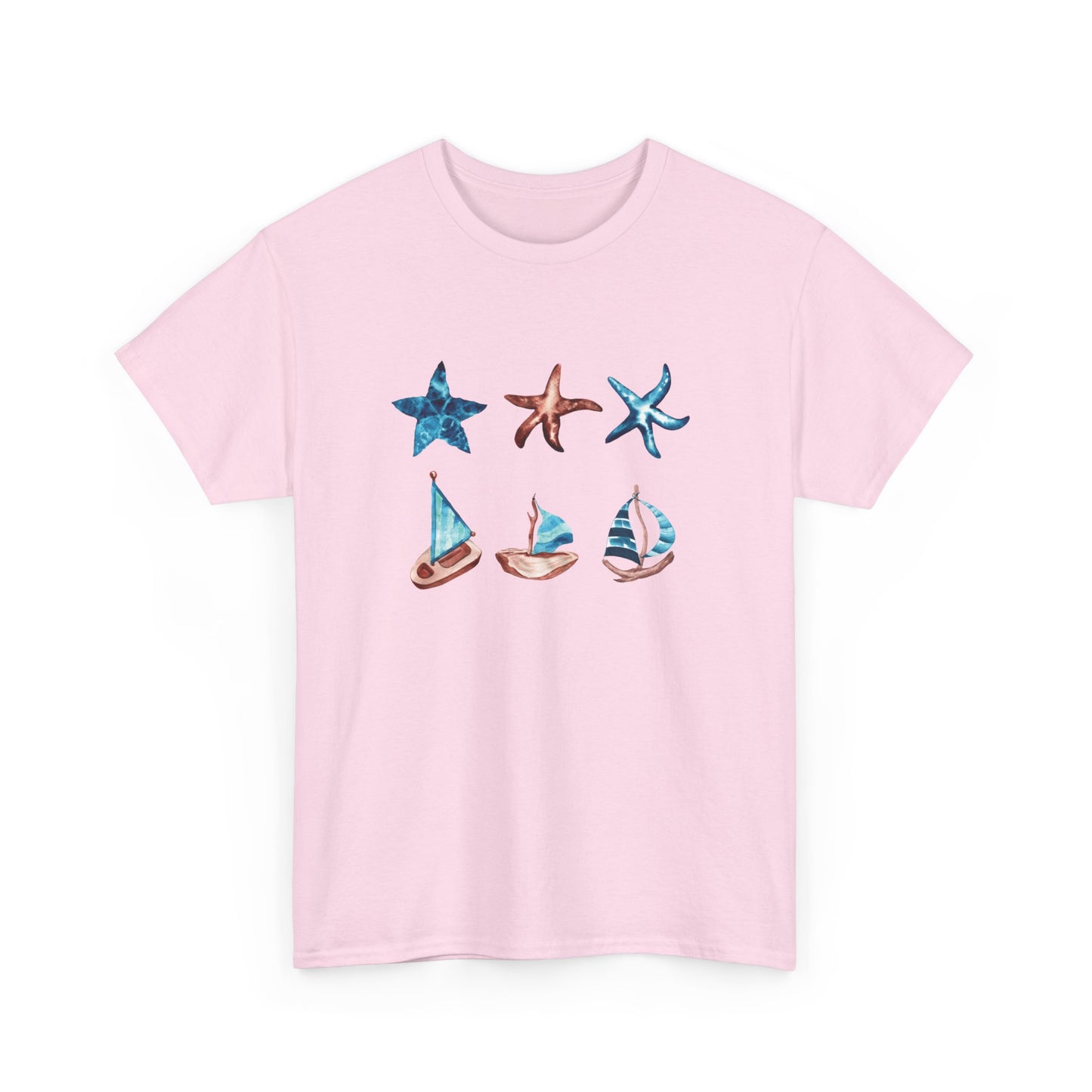 Watercolor Starfish and Sailboats Short Sleeve Tee