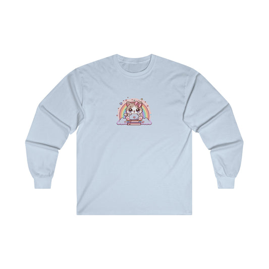 Cat with Rainbow and Laptop Long Sleeve Tee