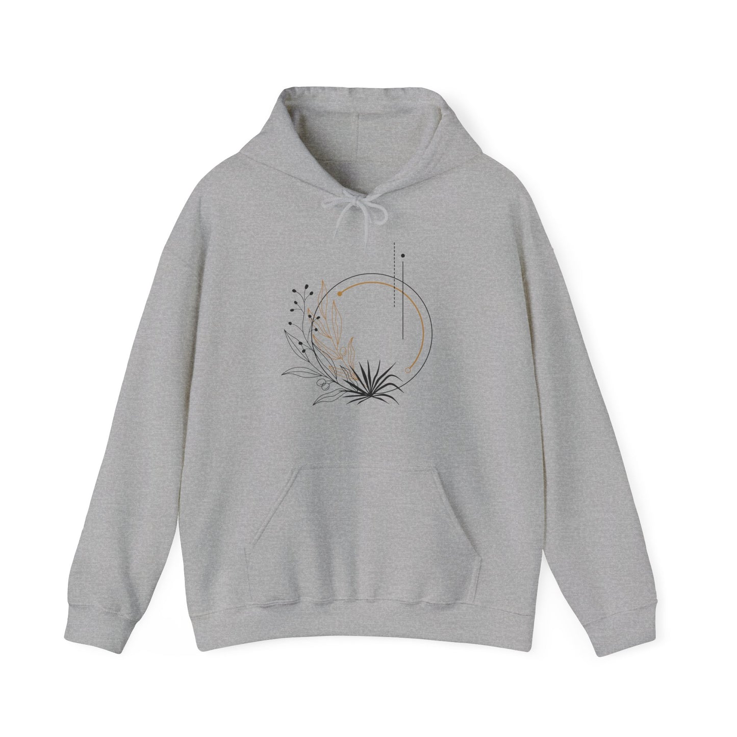 Black and Gold Leafy Circle Hooded Sweatshirt