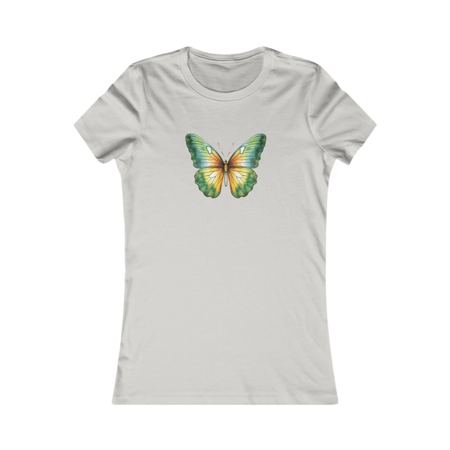 Green Watercolor Butterfly Fitted Tee