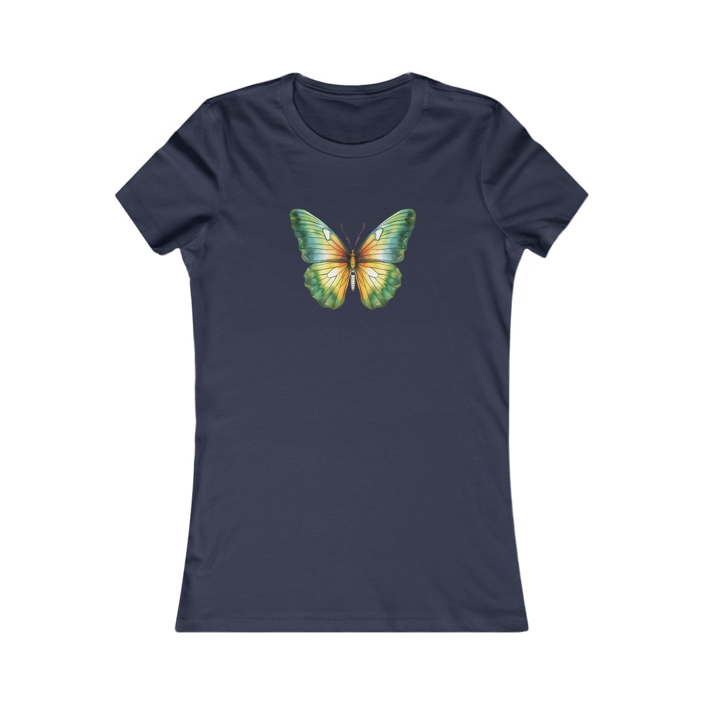 Green Watercolor Butterfly Fitted Tee