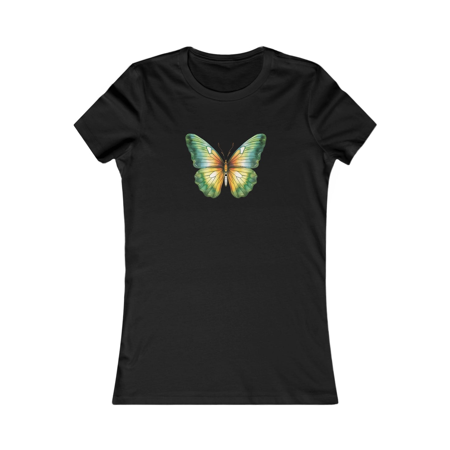 Green Watercolor Butterfly Fitted Tee