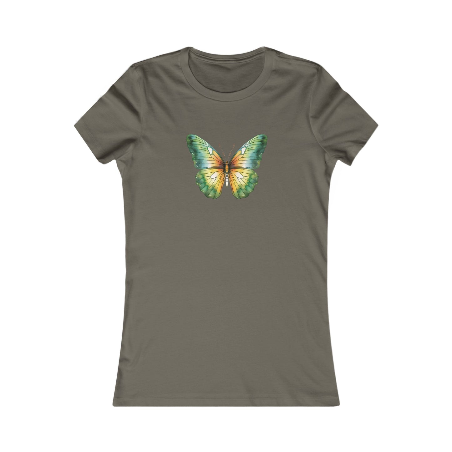 Green Watercolor Butterfly Fitted Tee