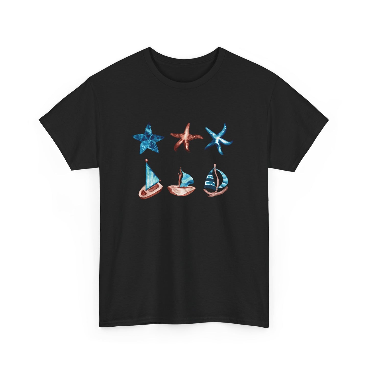 Watercolor Starfish and Sailboats Short Sleeve Tee