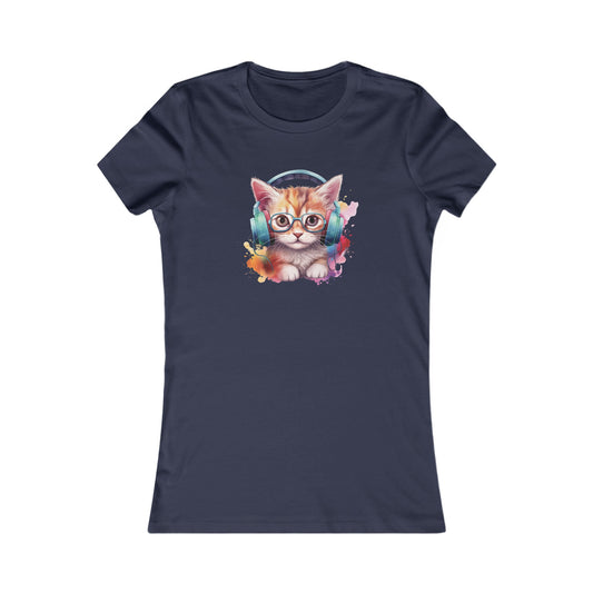 Cat with Headphones Fitted Tee