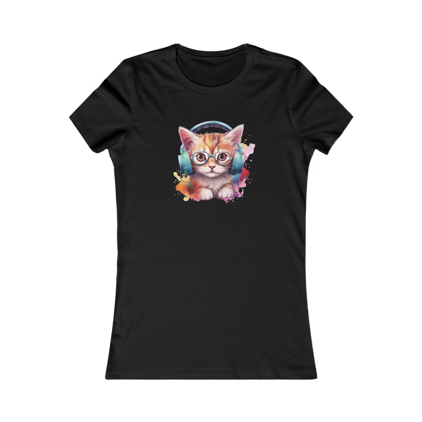 Cat with Headphones Fitted Tee
