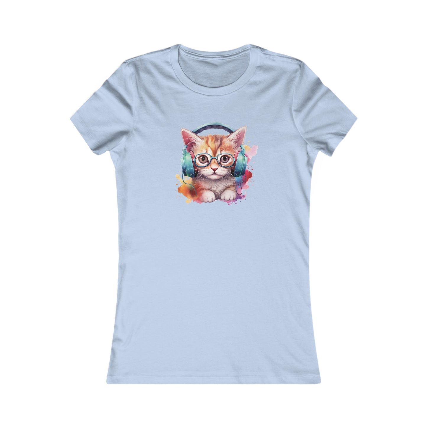 Cat with Headphones Fitted Tee