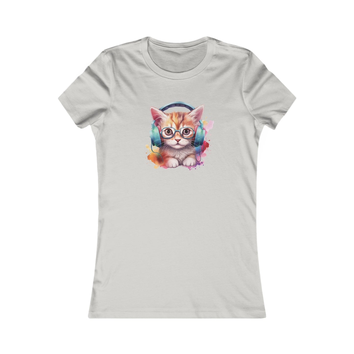 Cat with Headphones Fitted Tee