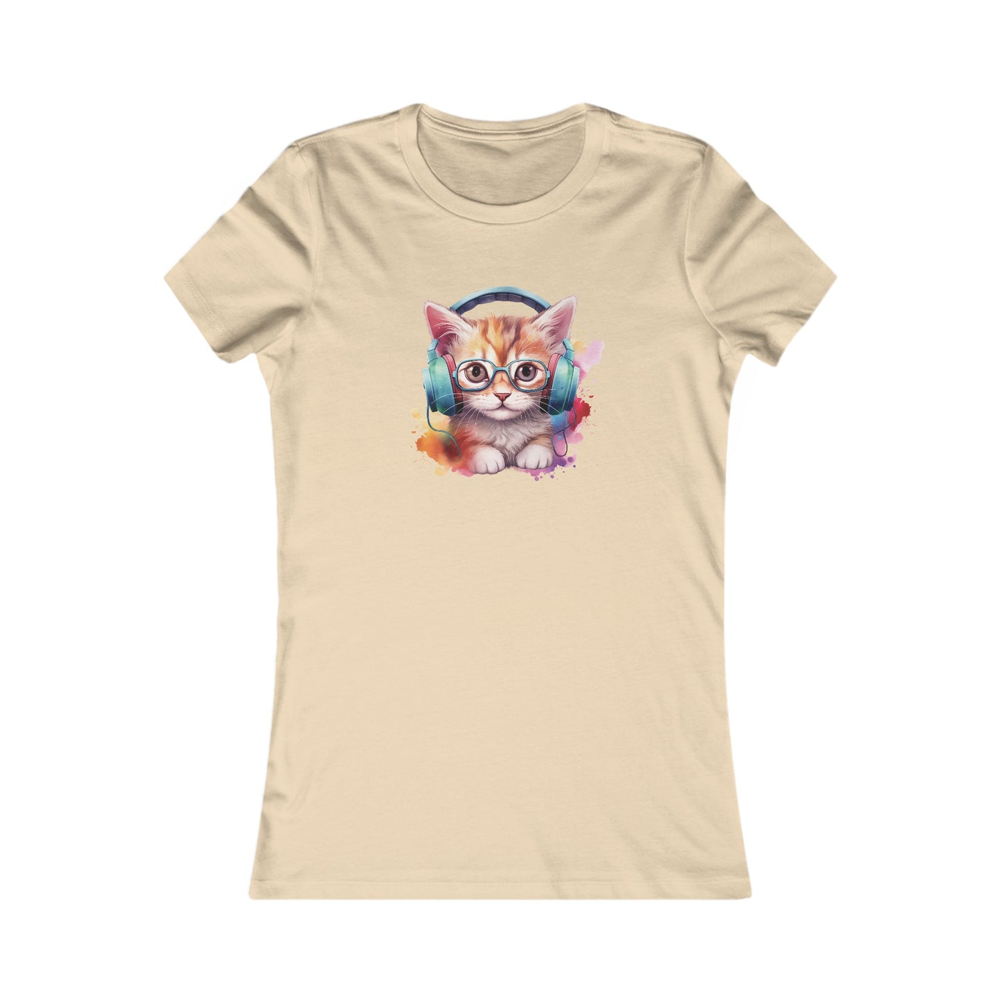 Cat with Headphones Fitted Tee