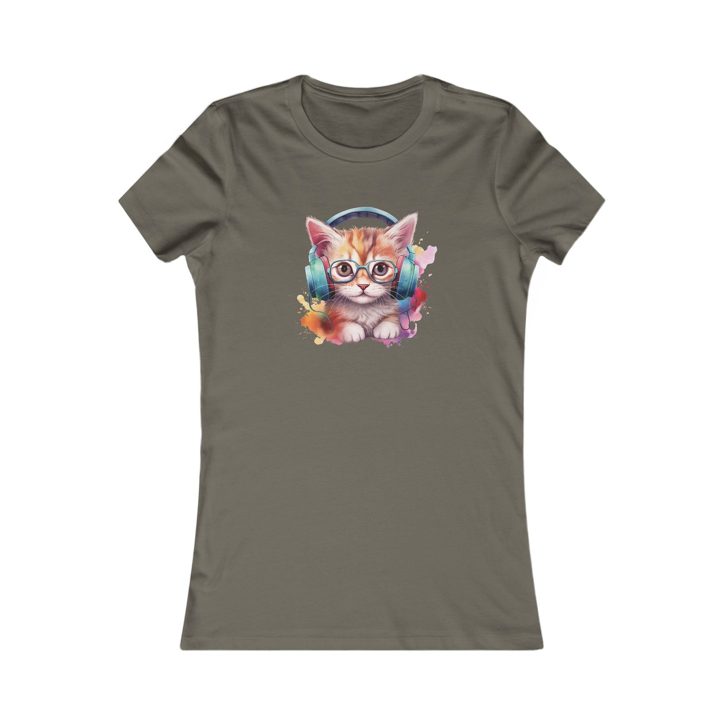 Cat with Headphones Fitted Tee