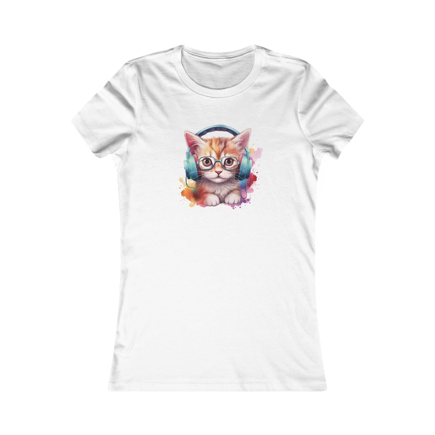 Cat with Headphones Fitted Tee