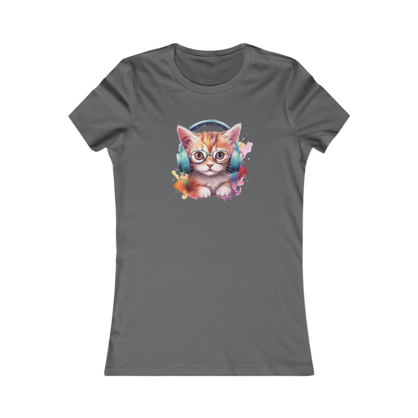 Cat with Headphones Fitted Tee