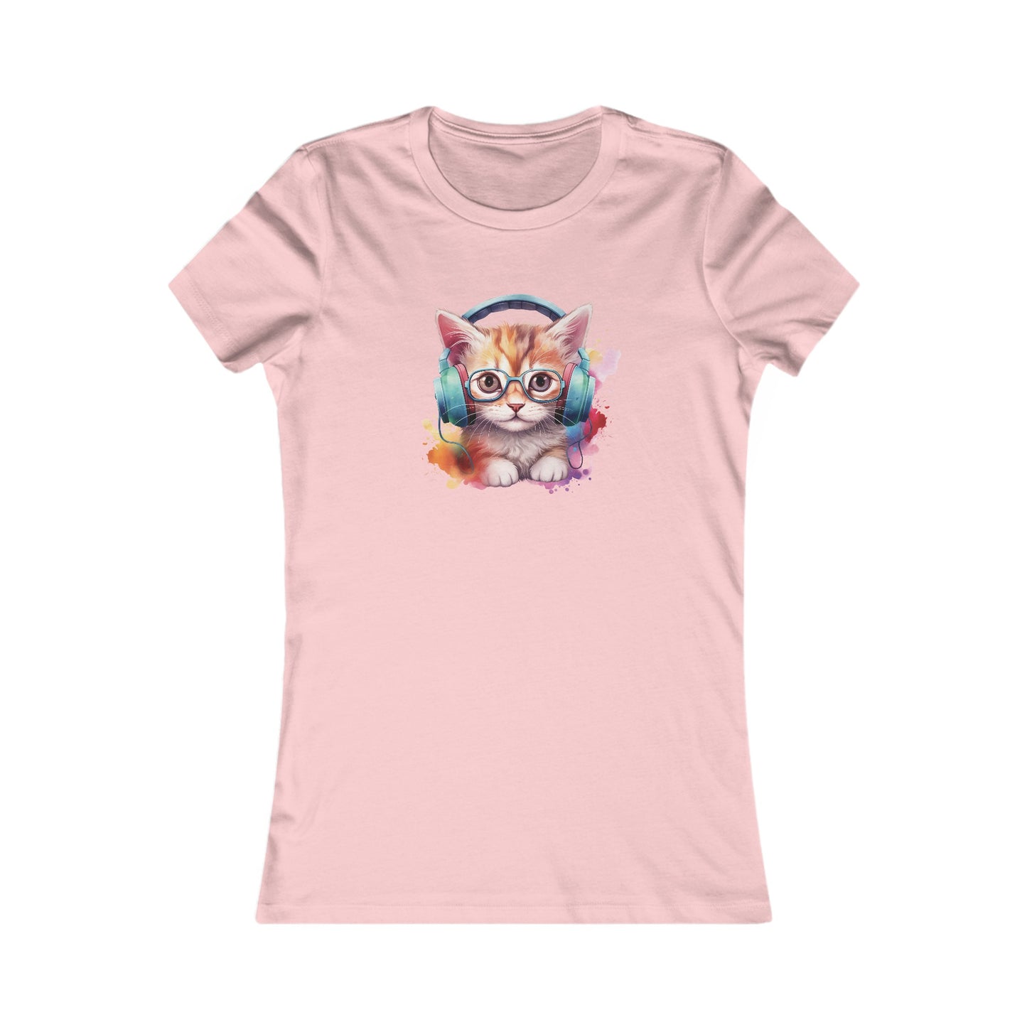 Cat with Headphones Fitted Tee