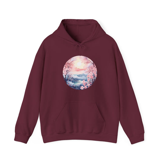 Watercolor Cherry Blossom Landscape Hooded Sweatshirt