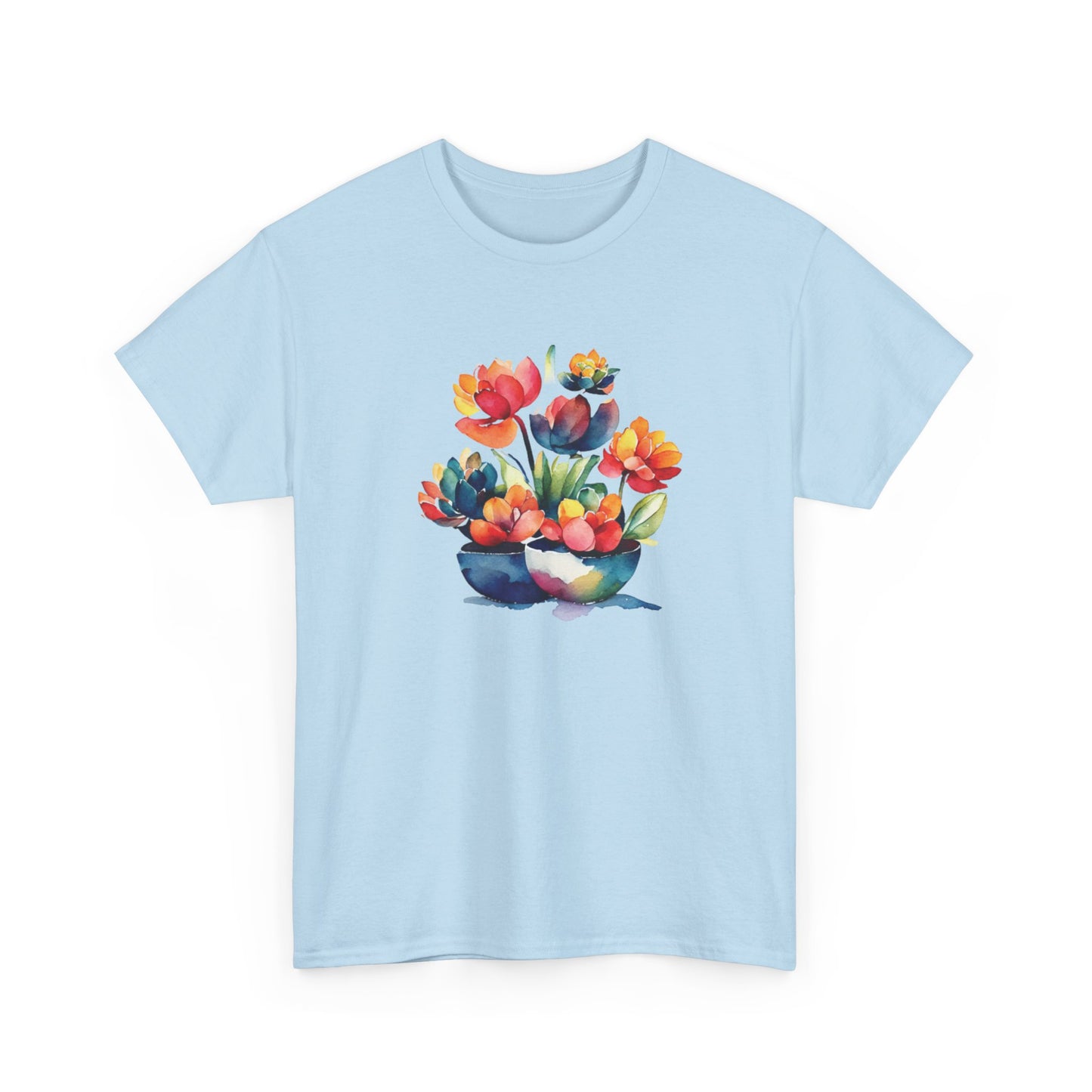 Watercolor Succulent Flowers Short Sleeve Tee