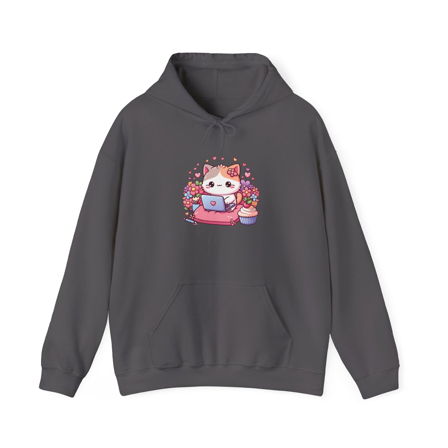 Cat with Cupcake and Laptop Hooded Sweatshirt