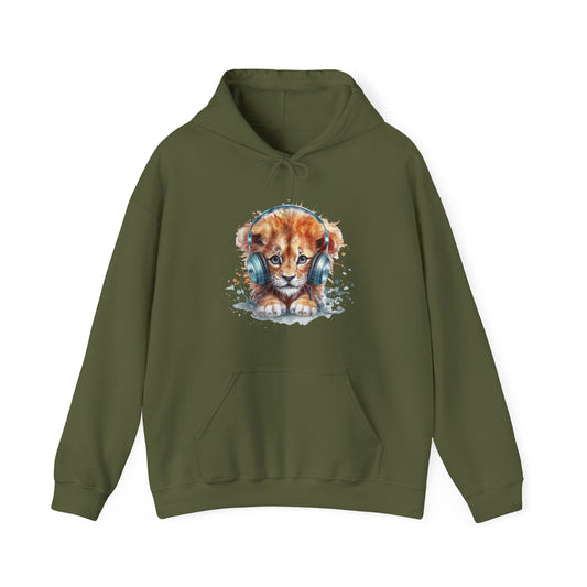 Lion with Headphones Hooded Sweatshirt