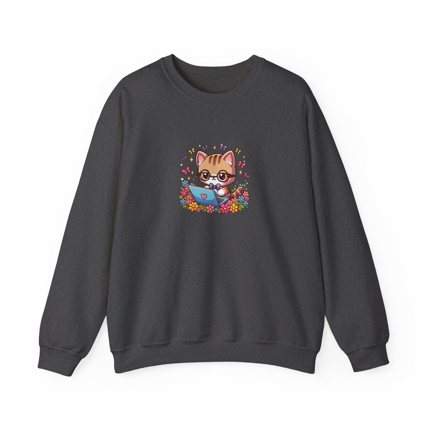 Cat with Flowers and Laptop Sweatshirt