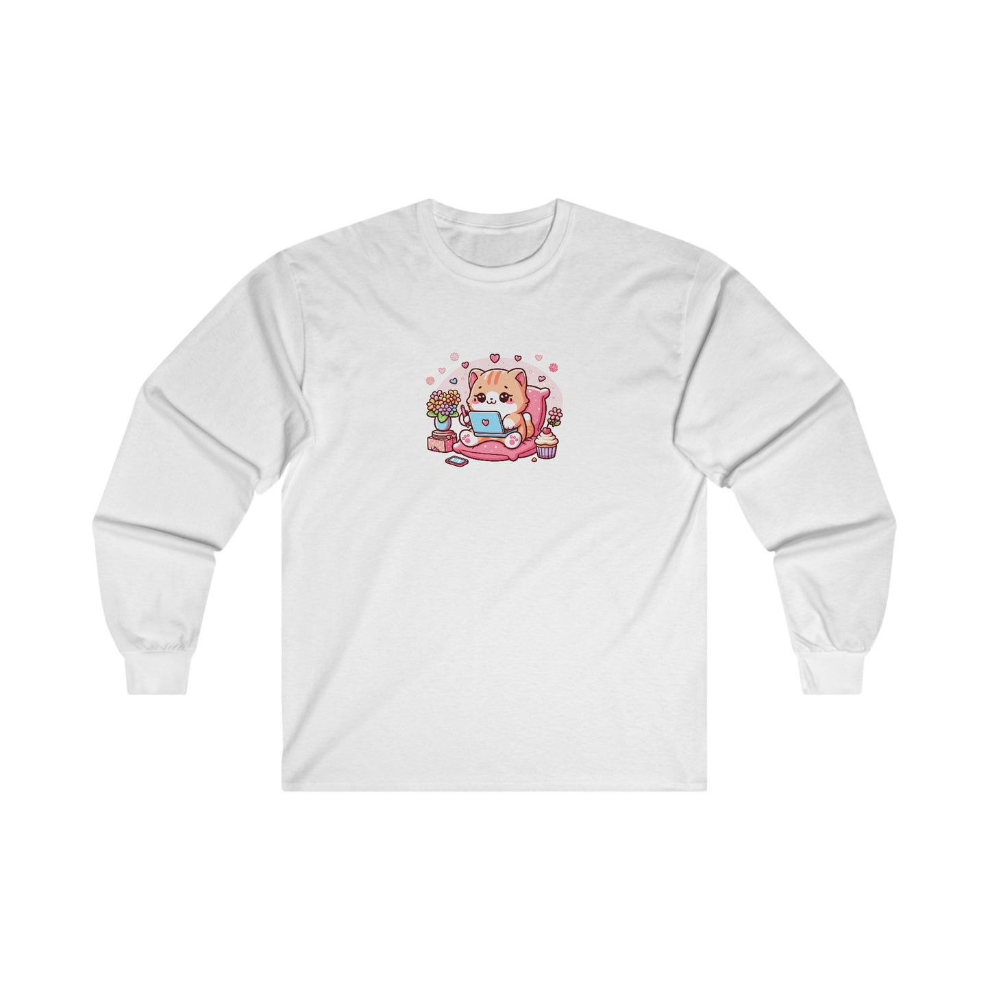 Cat with Laptop Long Sleeve Tee