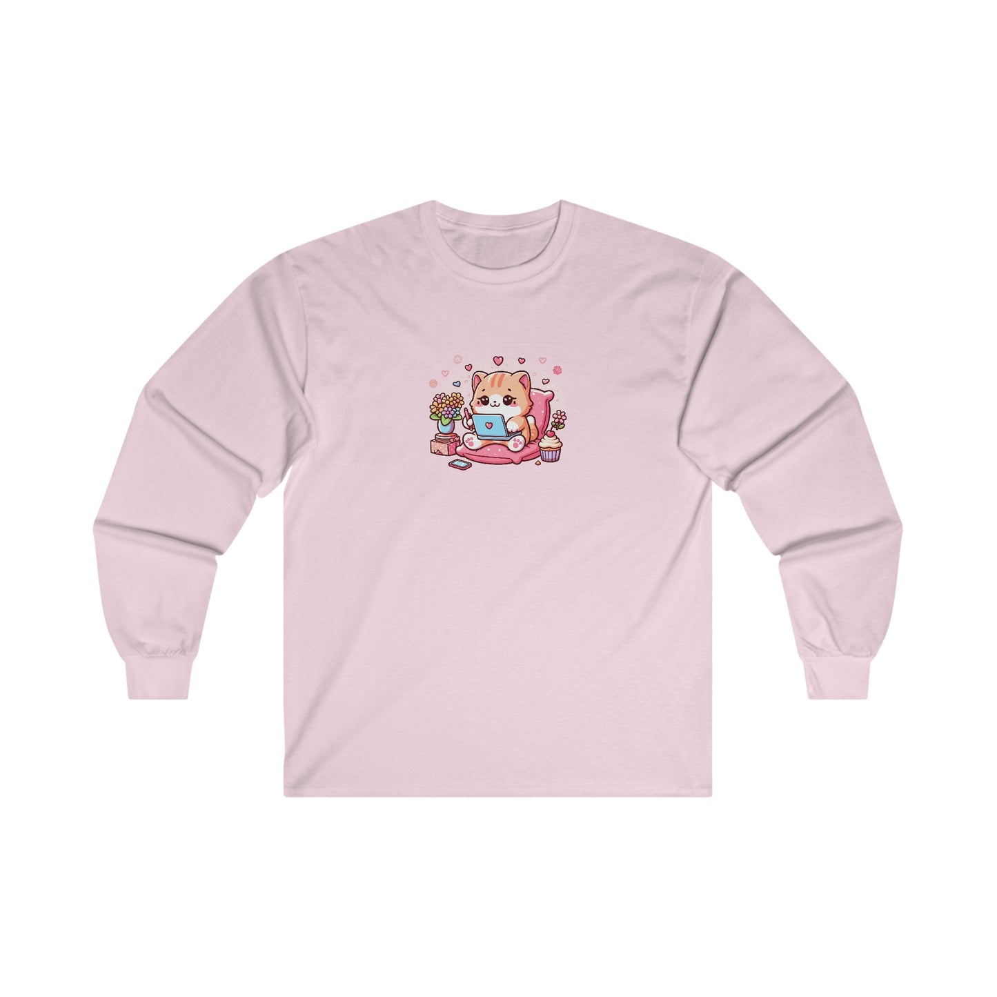 Cat with Laptop Long Sleeve Tee