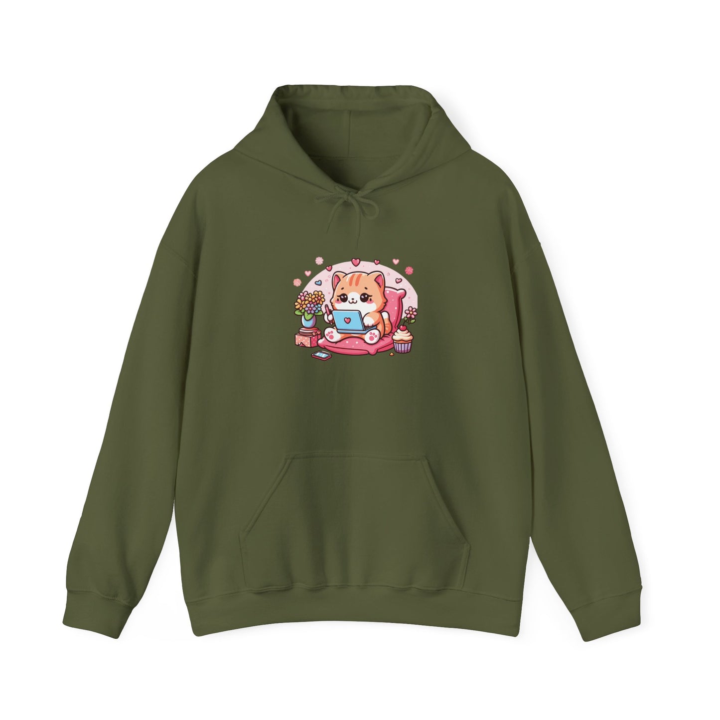 Cat with Laptop Hooded Sweatshirt
