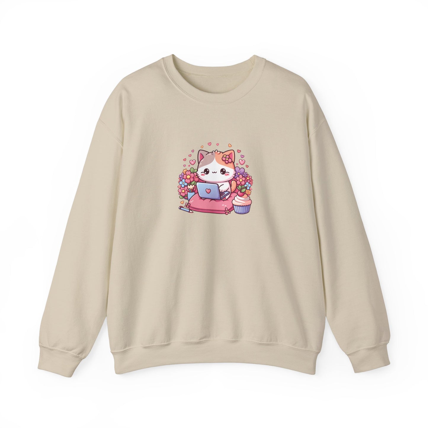Cat with Cupcake and Laptop Sweatshirt