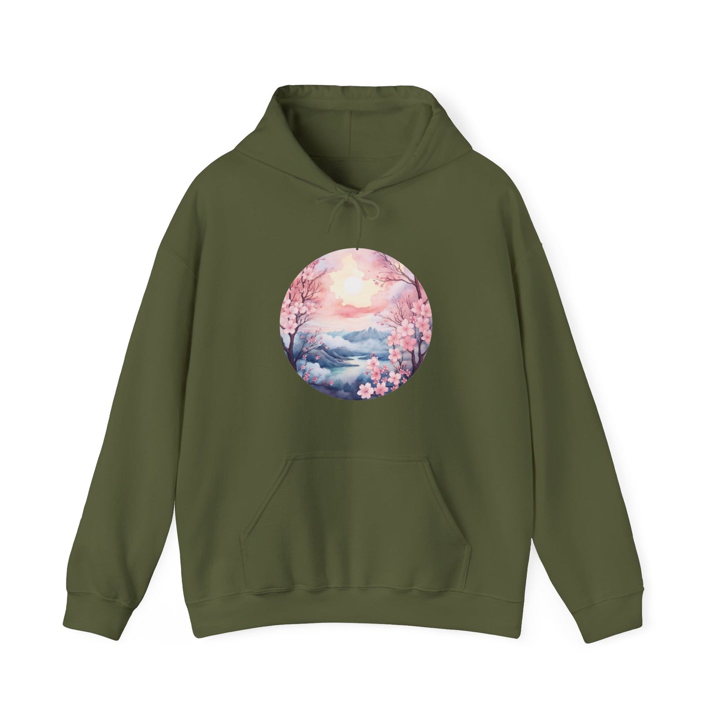 Watercolor Cherry Blossom Landscape Hooded Sweatshirt