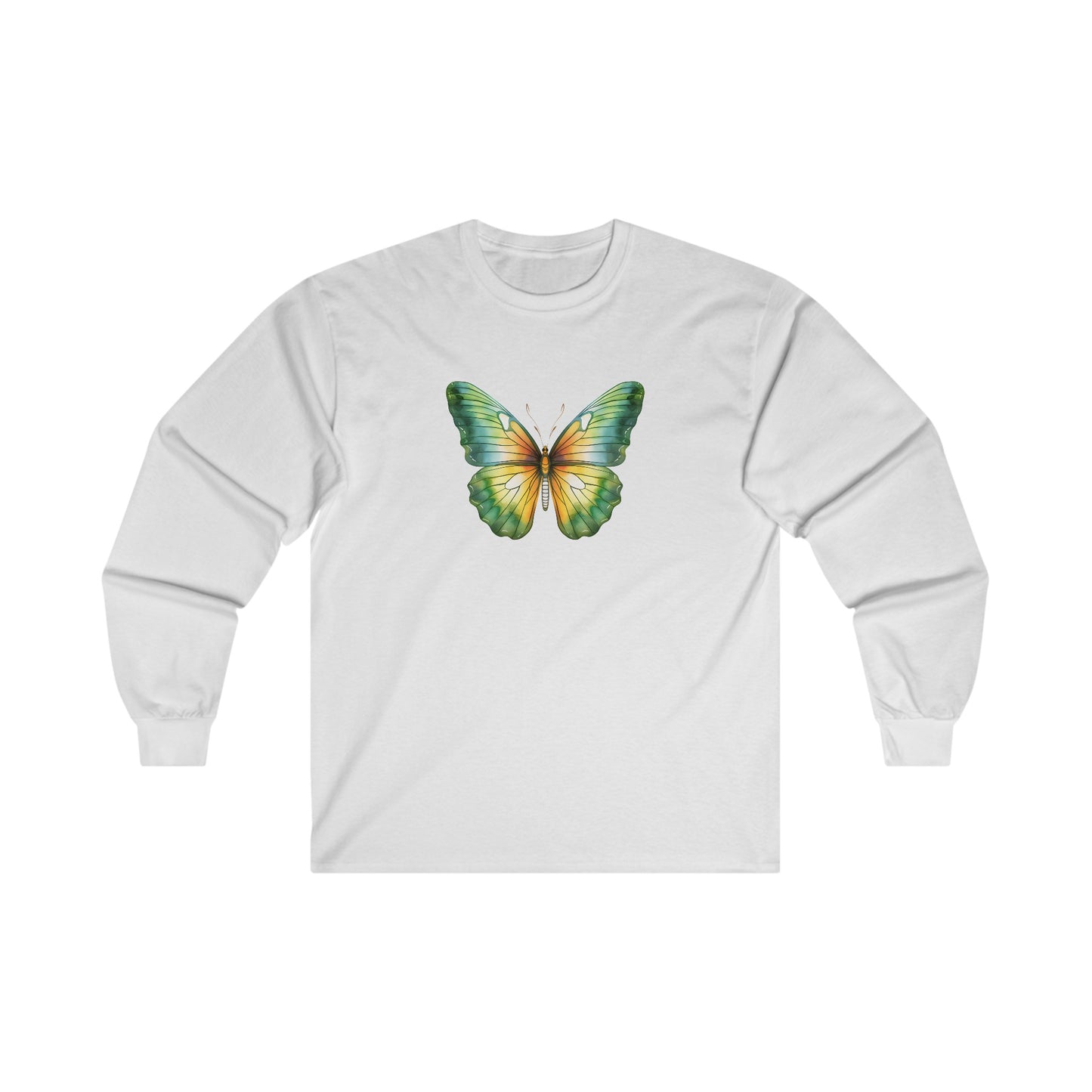 Green Watercolor Butterfly Long Sleeve Tee