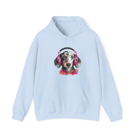 Dog with Headphones Hooded Sweatshirt