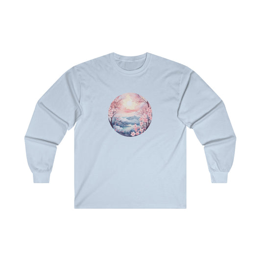 Watercolor Cherry Blossom Landscape Long Sleeve Tee