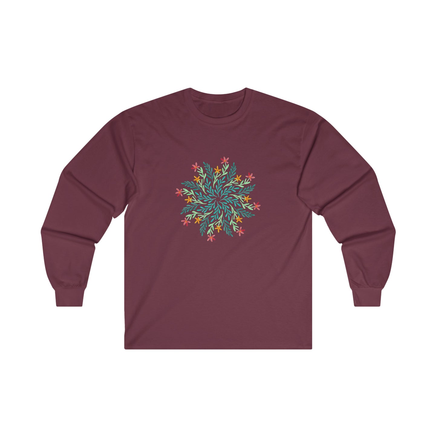 Leaf and Flowers Mandala Long Sleeve Tee