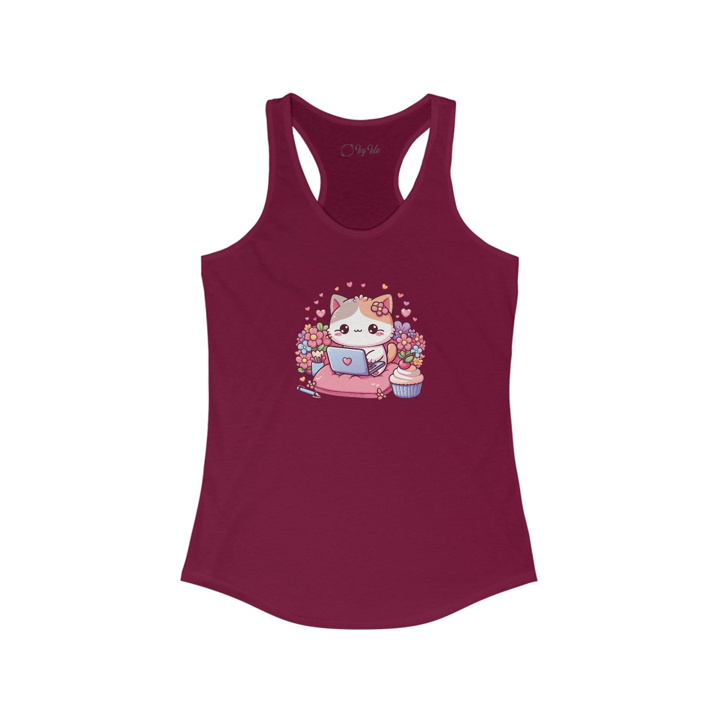 Cat with Cupcake and Laptop Racerback Tank