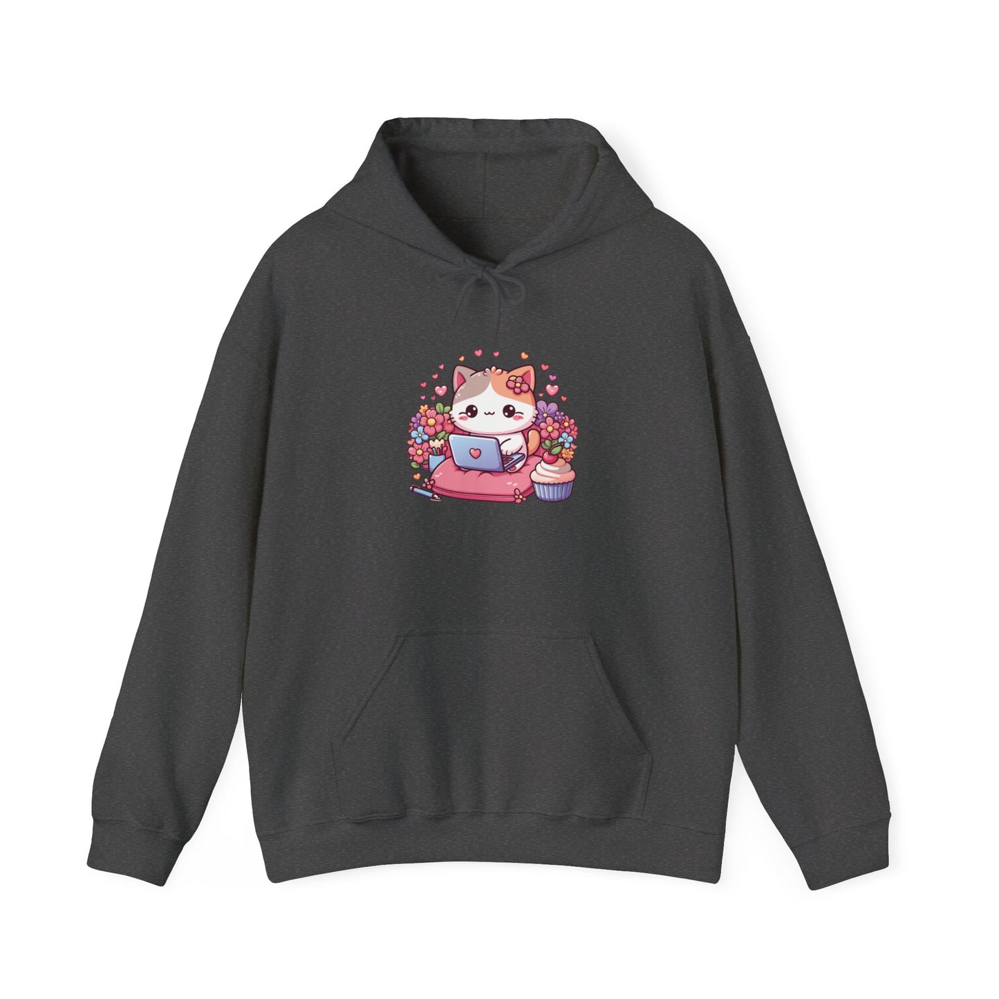 Cat with Cupcake and Laptop Hooded Sweatshirt