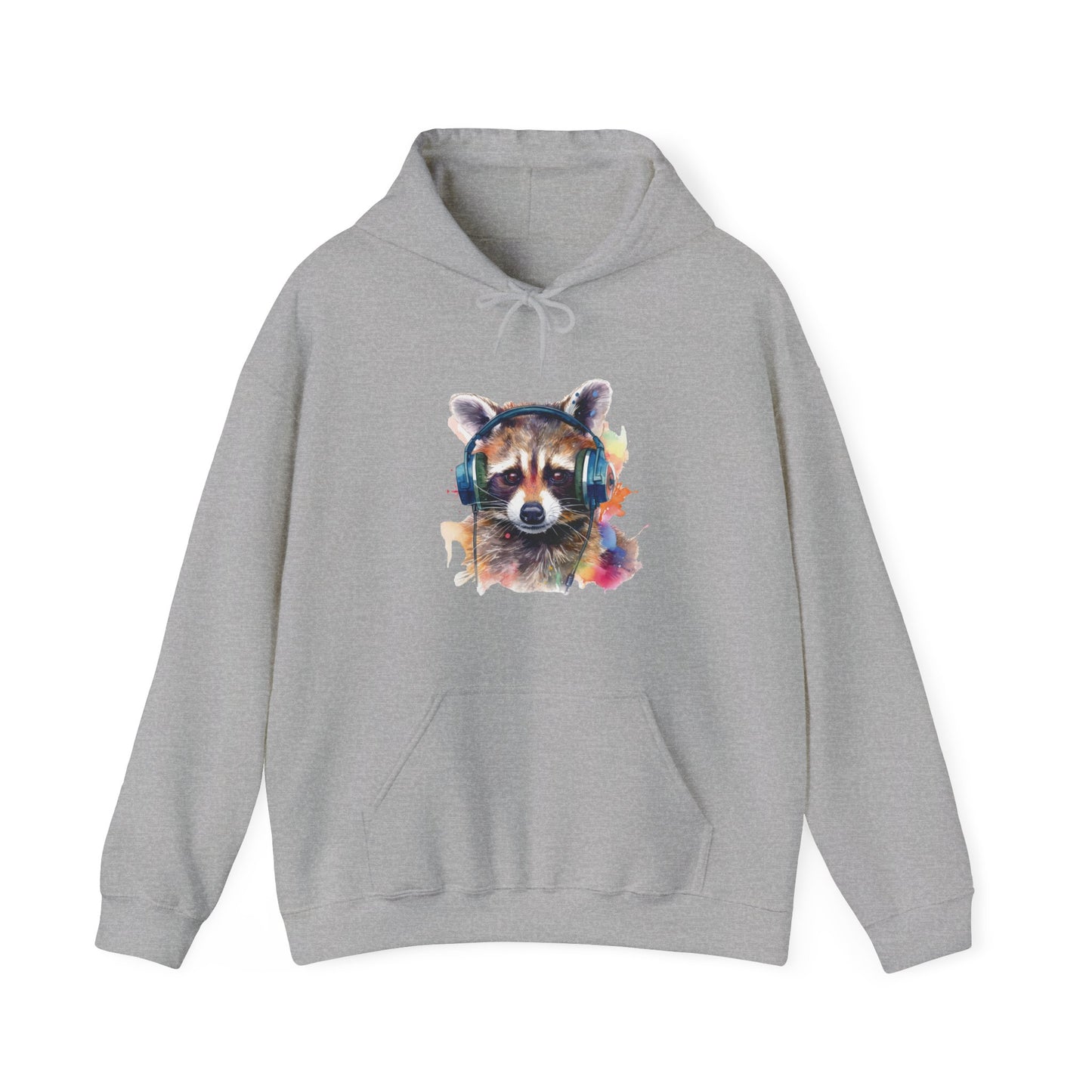 Raccoon with Headphones Hooded Sweatshirt