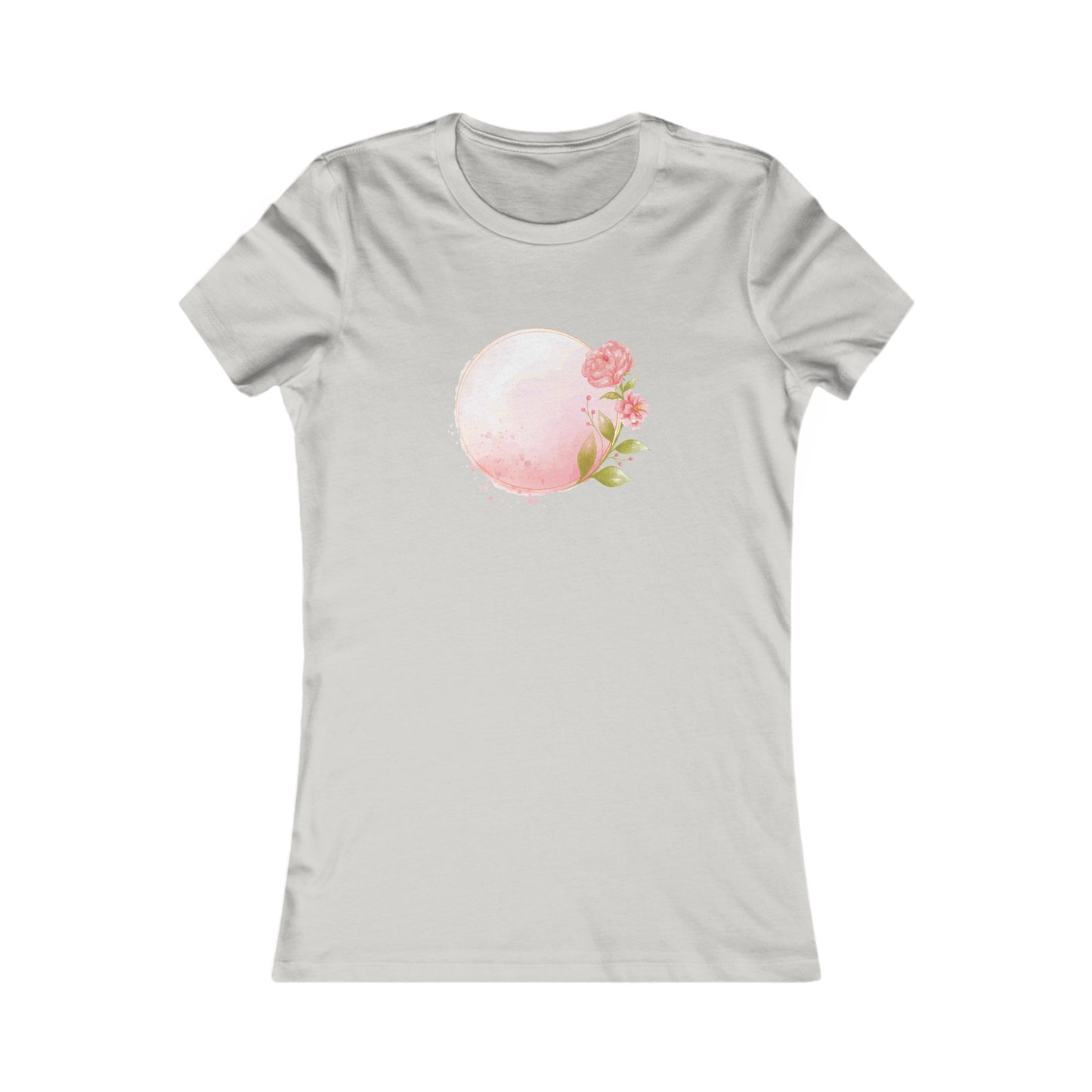 Pink Watercolor Rose Circle Fitted Tee