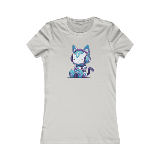 Futuristic Cat with Headphones Fitted Tee