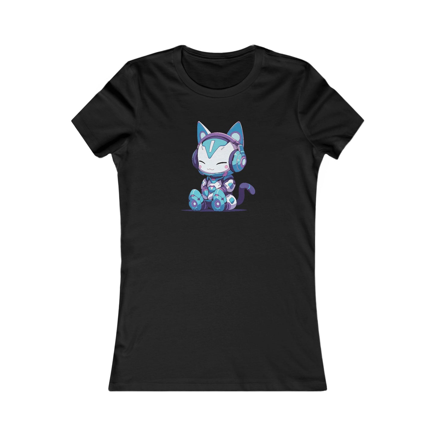 Futuristic Cat with Headphones Fitted Tee