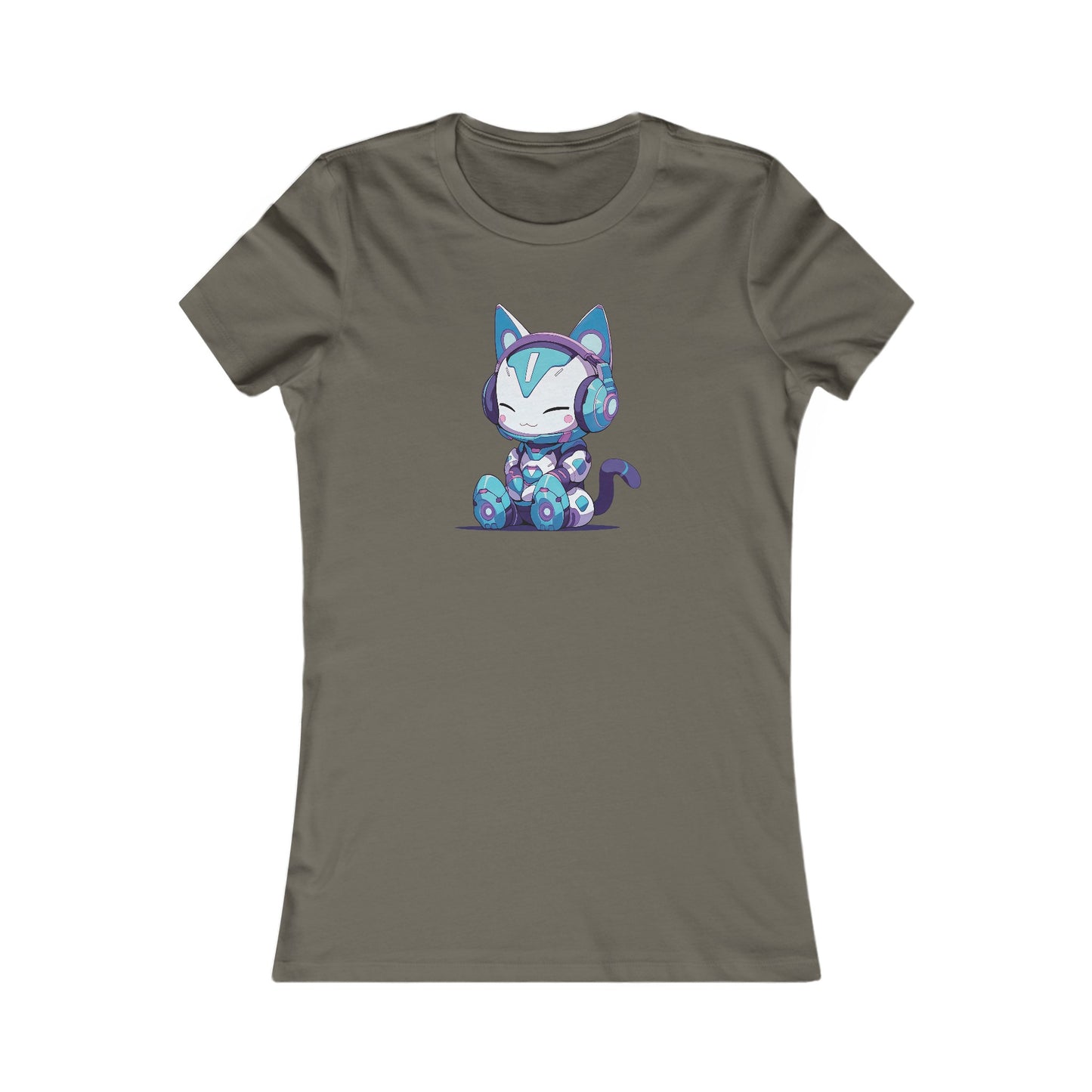 Futuristic Cat with Headphones Fitted Tee