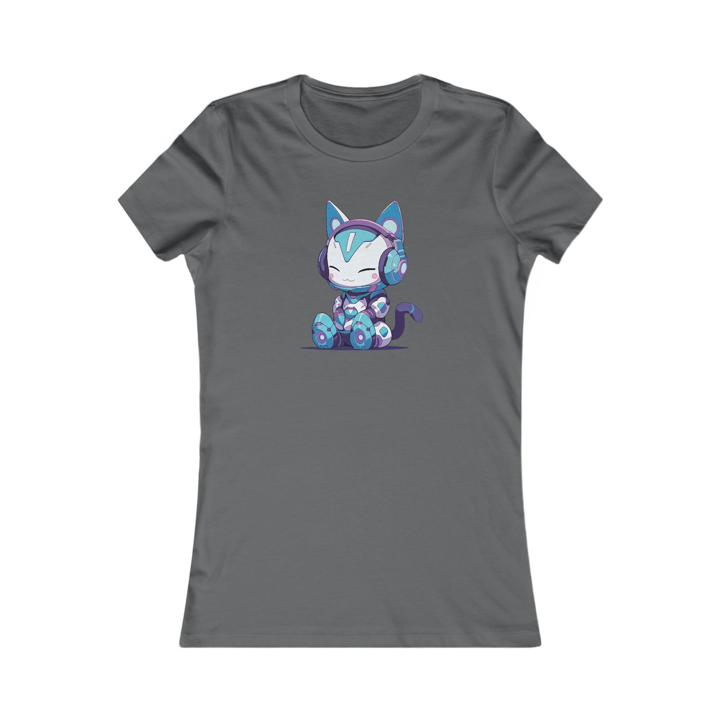 Futuristic Cat with Headphones Fitted Tee