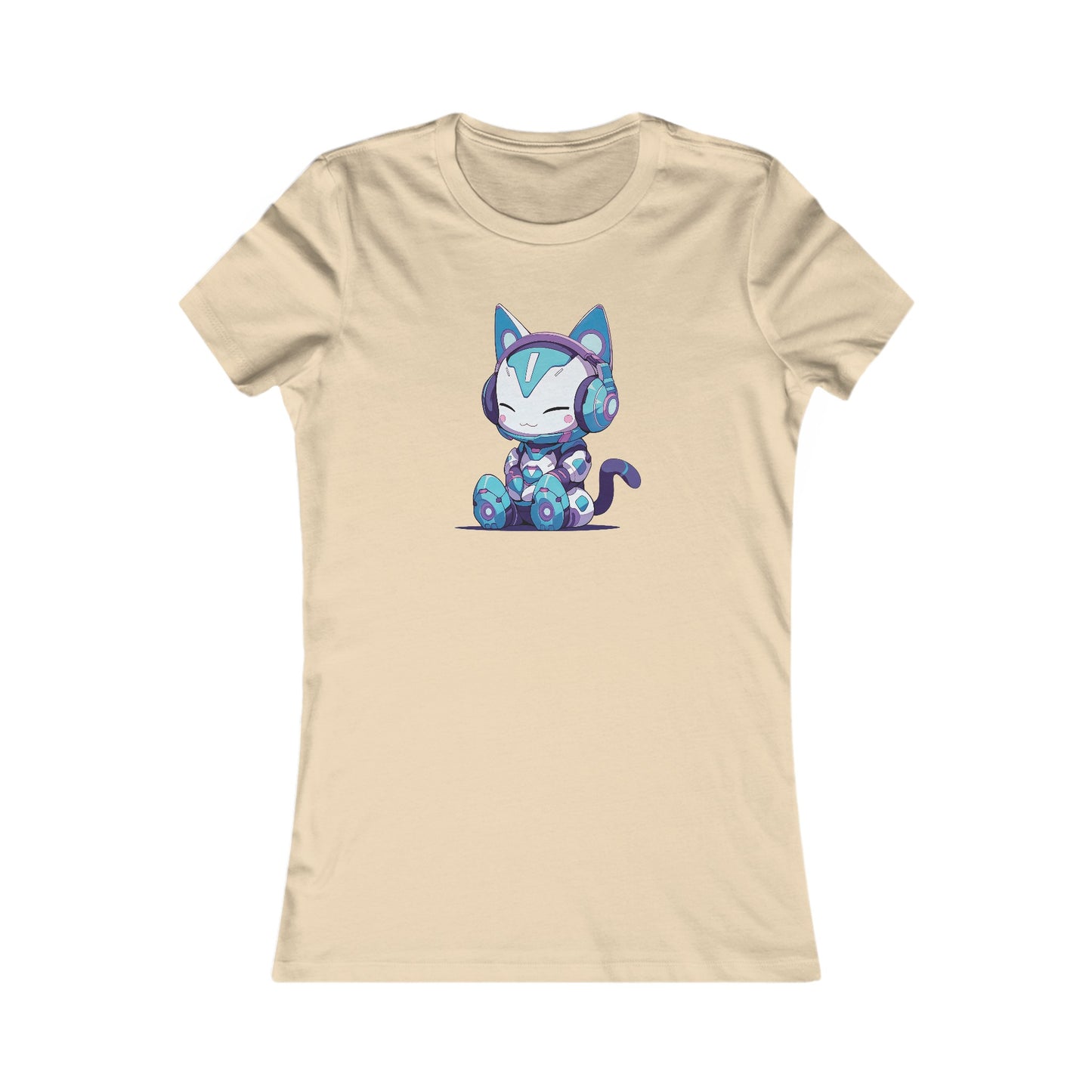 Futuristic Cat with Headphones Fitted Tee