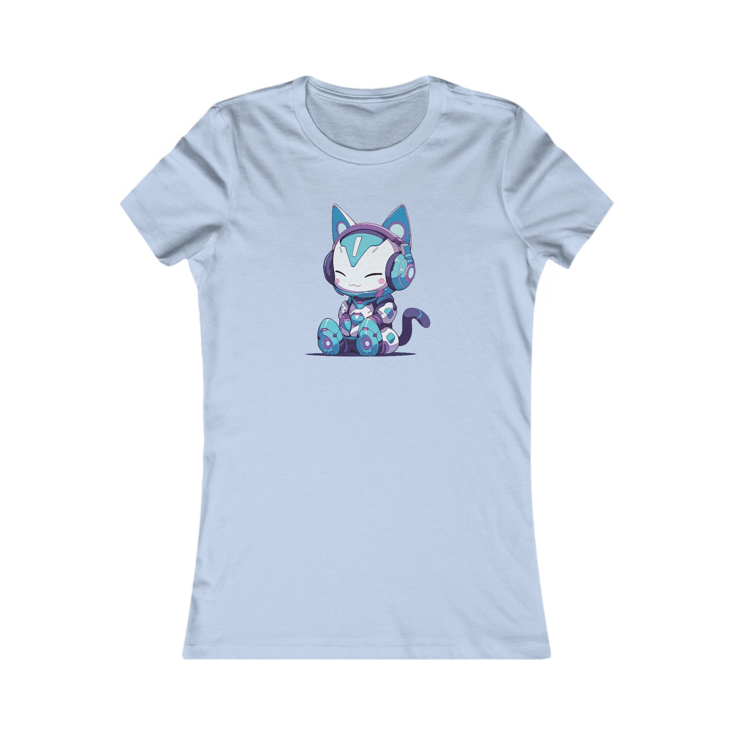 Futuristic Cat with Headphones Fitted Tee
