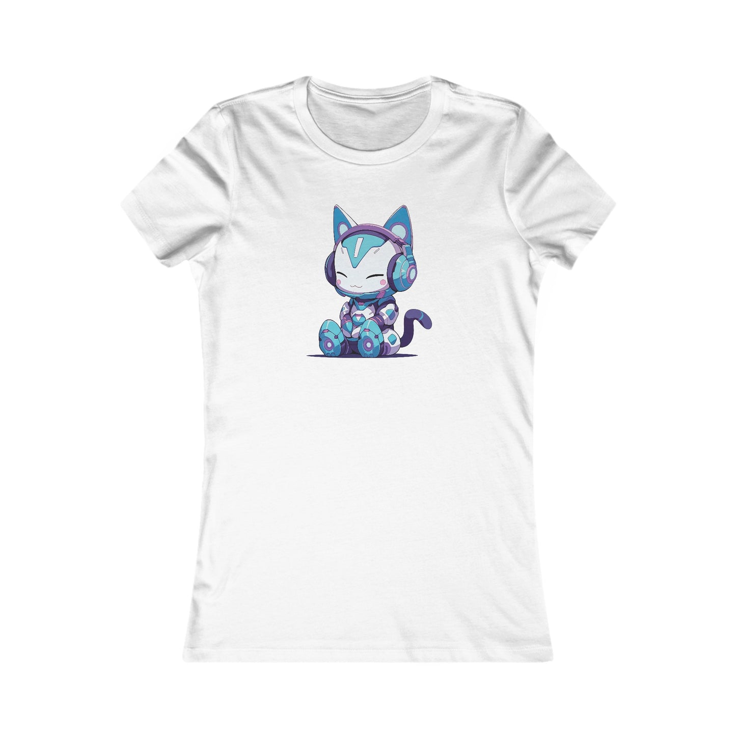 Futuristic Cat with Headphones Fitted Tee