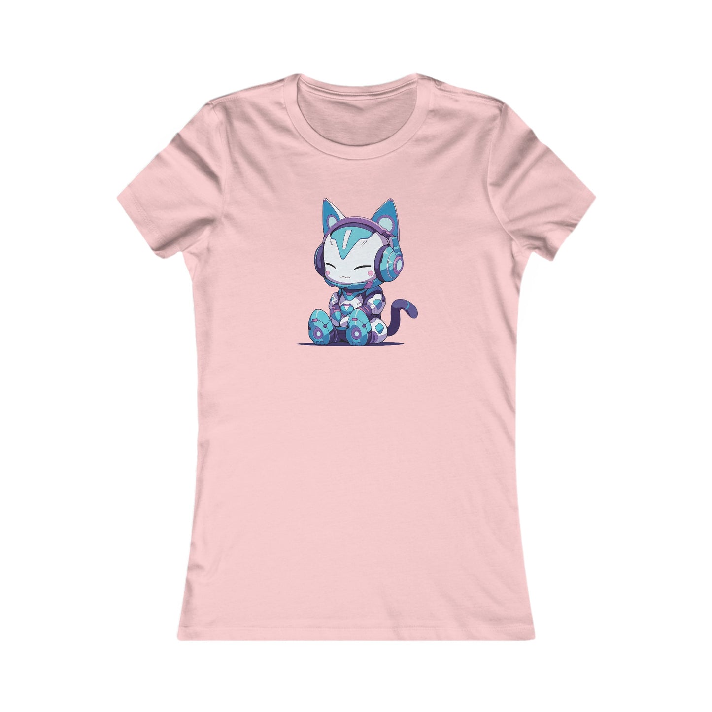 Futuristic Cat with Headphones Fitted Tee