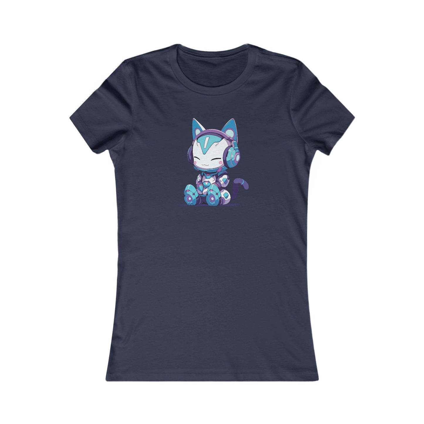 Futuristic Cat with Headphones Fitted Tee