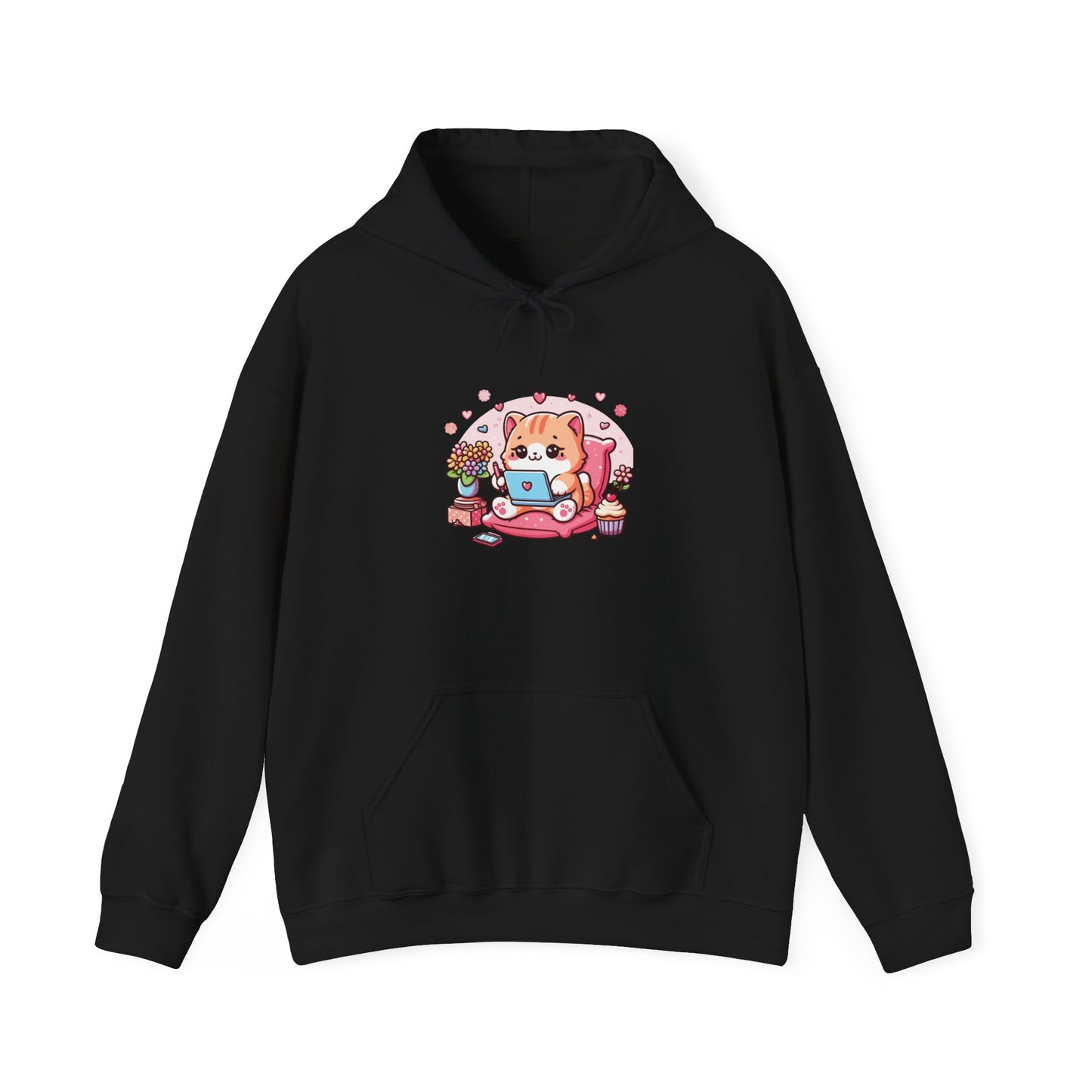 Cat with Laptop Hooded Sweatshirt