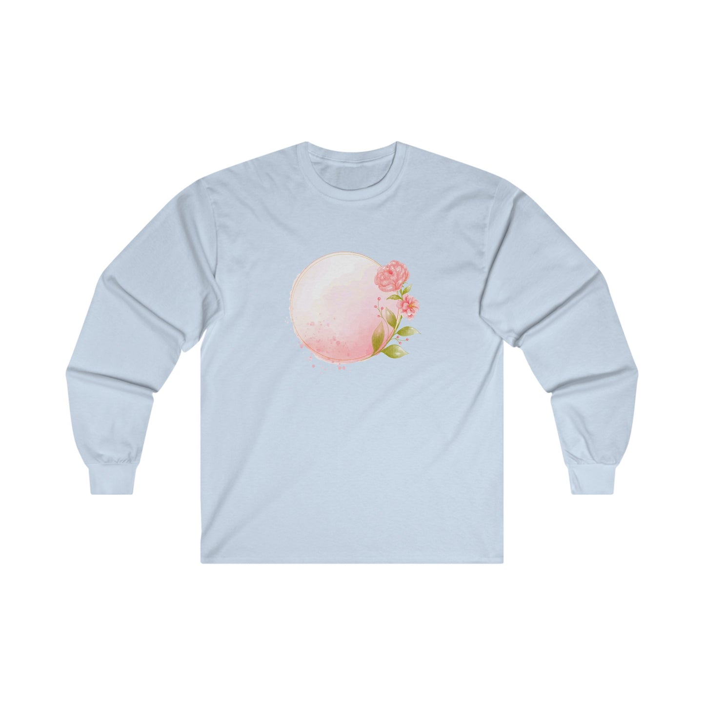 Pink Watercolor Rose Circle Long Sleeve Tee