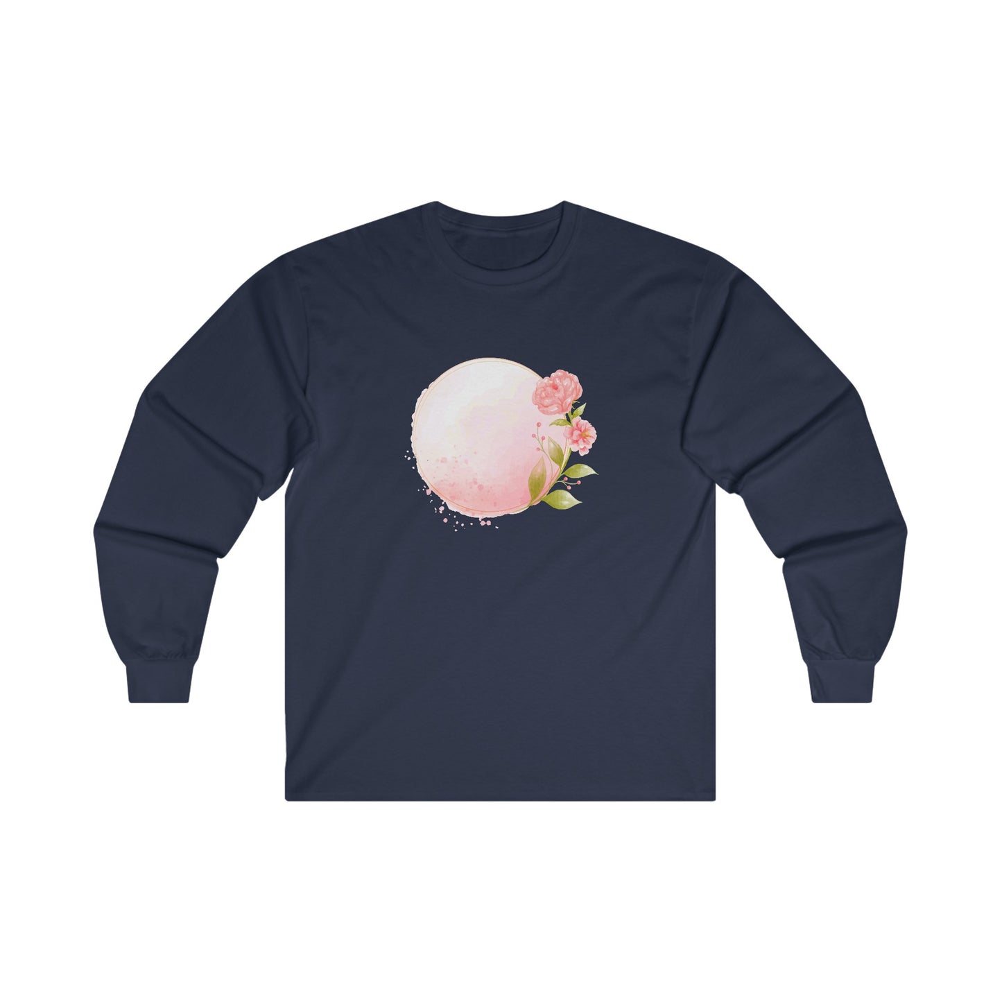 Pink Watercolor Rose Circle Long Sleeve Tee