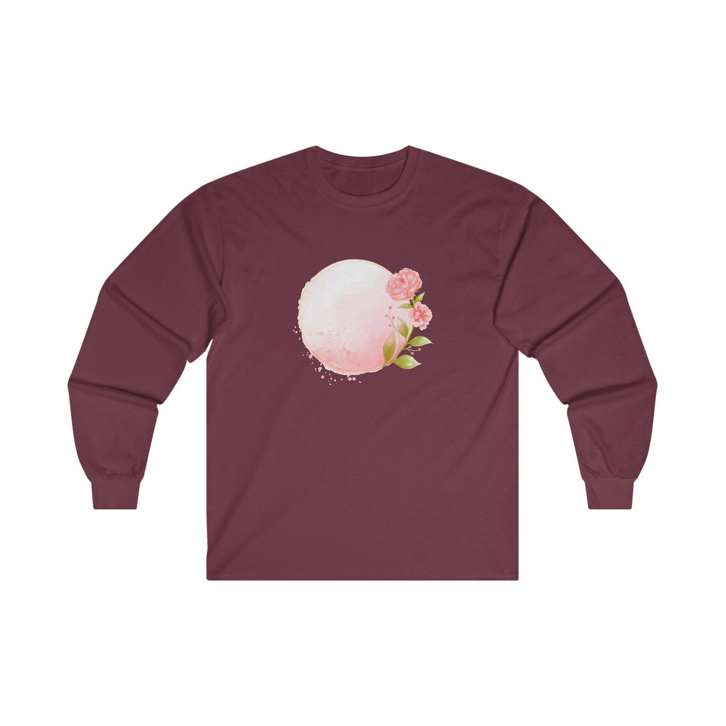 Pink Watercolor Rose Circle Long Sleeve Tee