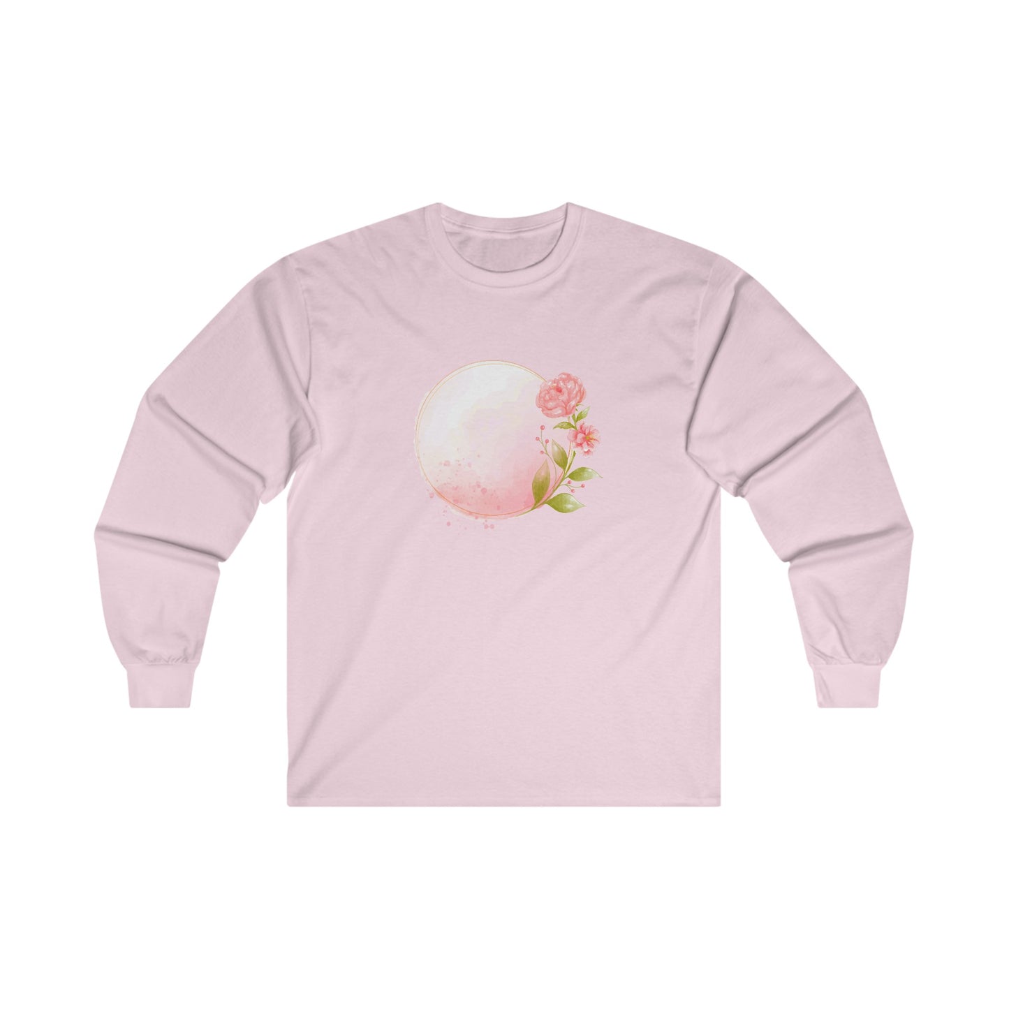 Pink Watercolor Rose Circle Long Sleeve Tee
