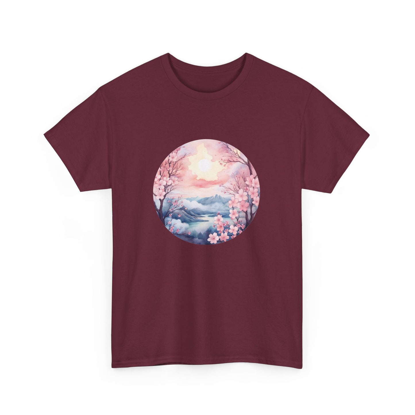 Watercolor Cherry Blossom Landscape Short Sleeve Tee